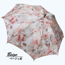 画像をギャラリービューアに読み込む, レディース雨傘 長傘 173602 シャンタン花柄プリント手開き 日本製 ピンク系/ブルー系/ベージュ系
